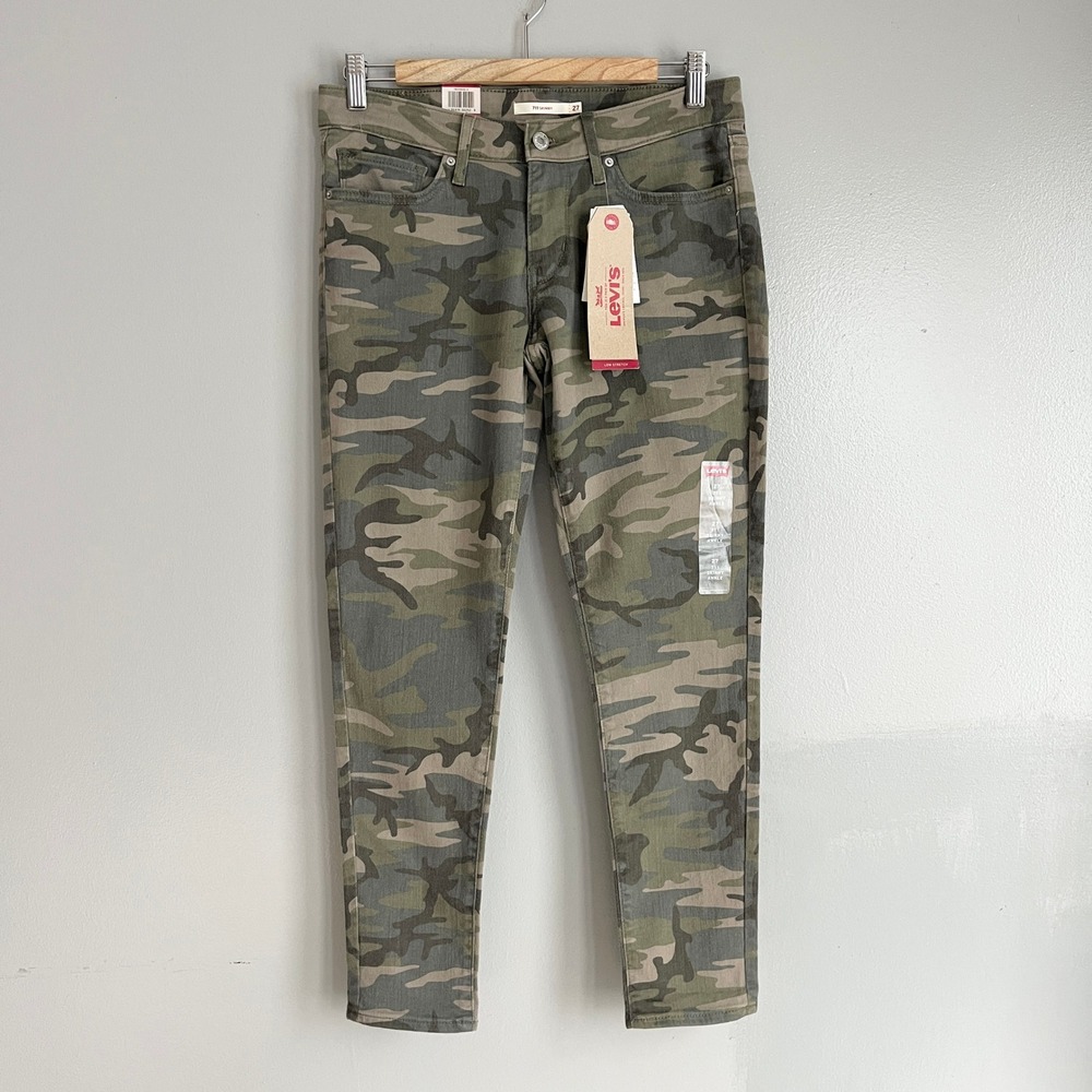 Levis 711 Ankle Skinny Jeans Womens 27 Green Camo Mid Rise Crop Stretch NWT